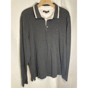 Michael Kors MK Logo Polo Men's XL Long Sleeve Greenwich Shirt Gray 100% Cotton